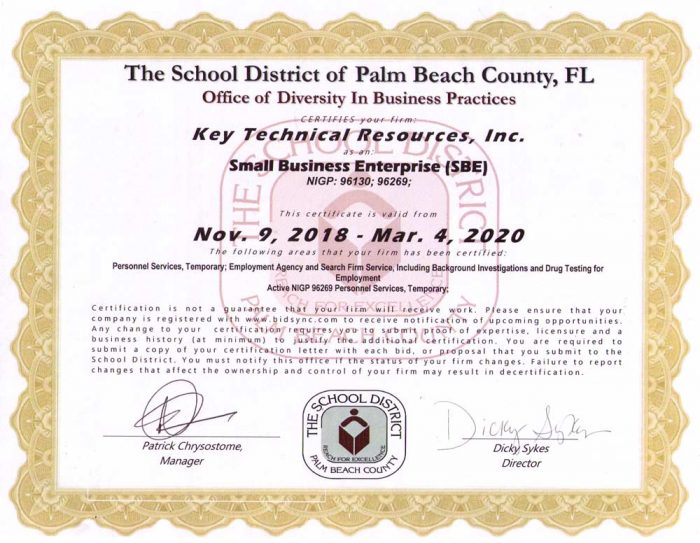 The school district of palm beach county - certification